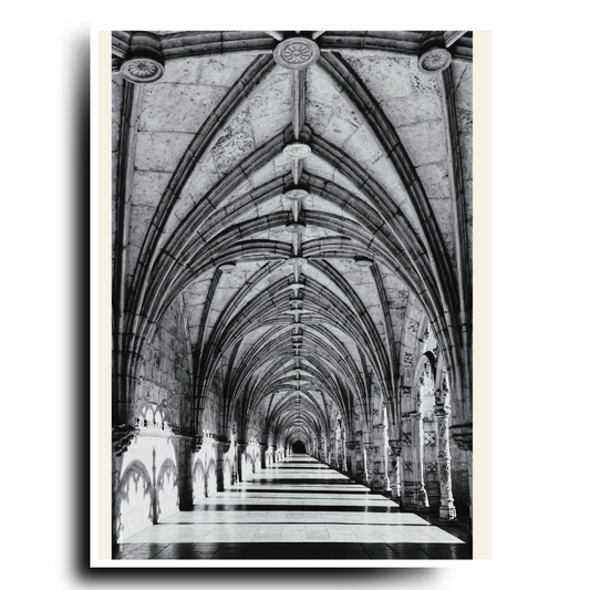 Infinite Arches Wall Art: Jerónimos Monastery in Black and White