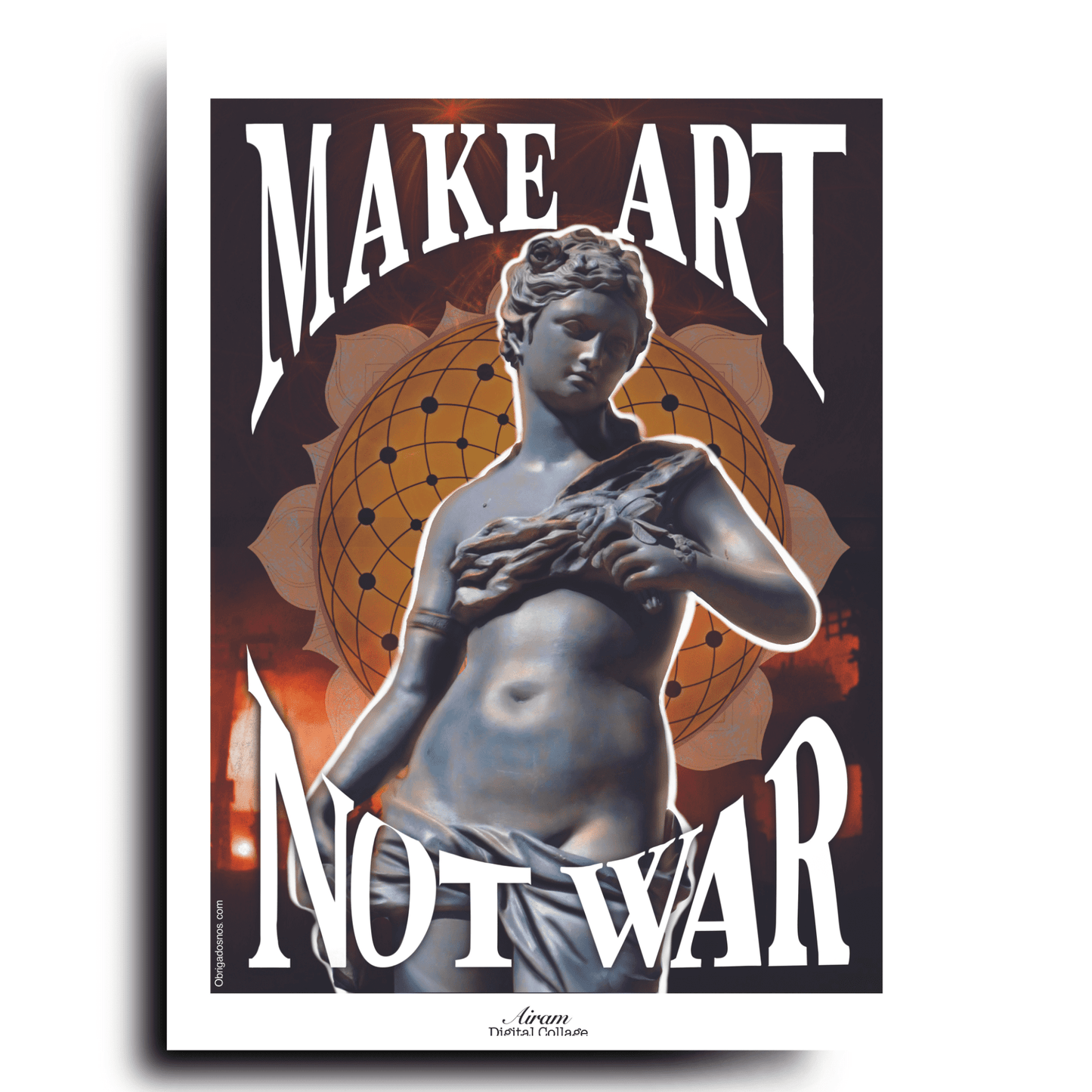 Red Poster Collage Make Art no War, Boho Wall Art