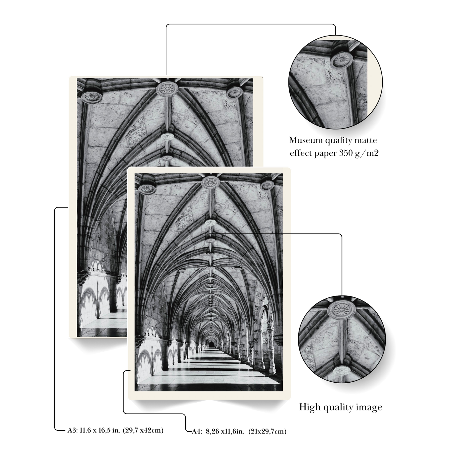 Infinite Arches Wall Art: Jerónimos Monastery in Black and White